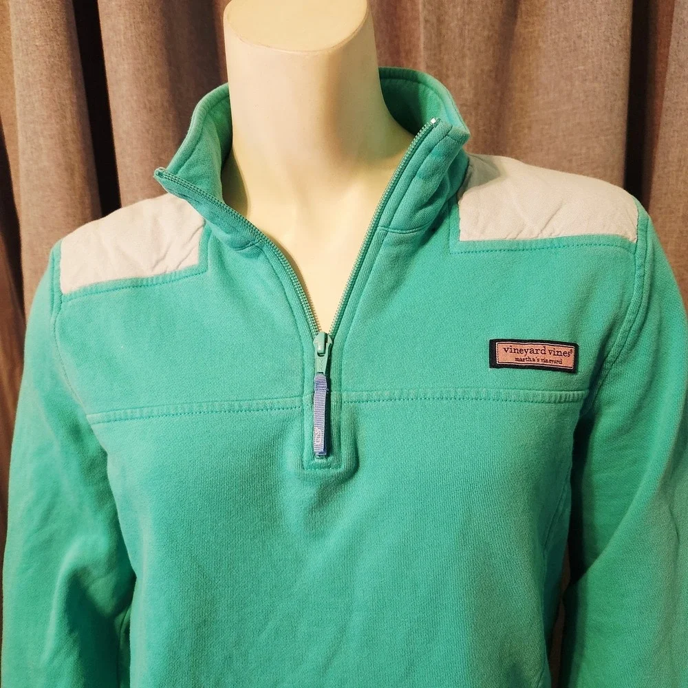 Vineyard Vines Shep Shirt S‎ Small Teal With Gray panel Performance Pullover - Picture 6 of 11